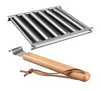 DOITOOL Support en Acier Inoxydable pour Barbecue à roulettes D'extérieur | Bois, Compact et Portable, pour Cuire Plusieurs Saucisses à Fois, Résistant à Déformation