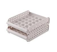 DOITOOL Tiroir à Œufs en Plastique Blanc à Double Étagère pour Réfrigérateur, Organiseur Pratique pour Conserver la Fraîcheur des Œufs la Cuisine et Salle à Manger