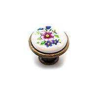 Doja Barcelona Bouton vintage fleur de printemps | Ø26,5 x 23 mm | Lot de 12 boutons antiques en porcelaine et laiton | Décoration pour cuisine et portes | Ornements rustiques