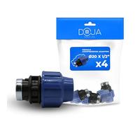 DOJA Barcelona Connecteur pour Tuyau MDPE Femelle - 20x1/2" - Pack 4 - Adaptateur pour Tuyau PE Compression, Résistant, Installation Simple, Raccord de Plomberie, Conduite, Connector PP