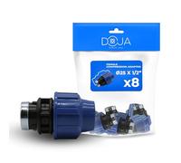 DOJA Barcelona Connecteur pour Tuyau MDPE Femelle - 25x1/2" - Pack 8 - Adaptateur pour Tuyau PE Compression, Résistant, Installation Simple, Raccord de Plomberie, Conduite, Connector PP