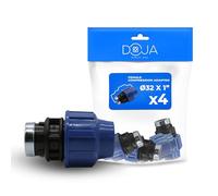 DOJA Barcelona Connecteur pour Tuyau MDPE Femelle - 32x1" - Pack 4 - Adaptateur pour Tuyau PE Compression, Résistant, Installation Simple, Raccord de Plomberie, Conduite, Connector PP