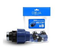 DOJA Barcelona Connecteur pour Tuyau MDPE Femelle - 32x3/4" - Pack 8 - Adaptateur pour Tuyau PE Compression, Résistant, Installation Simple, Raccord de Plomberie, Conduite, Connector PP