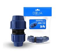 DOJA Barcelona Connecteur Réducteur pour Tuyau d’Eau PE - 25mm x 20mm - Pack 4 - Installation Rapide, Raccord Compression MDPE, Évite Fuites - Manchon Réduction Plastique, Robuste pour Conduite