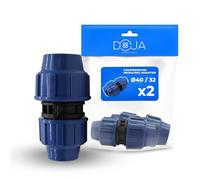 DOJA Barcelona Connecteur Réducteur pour Tuyau d’Eau PE - 40mm x 32mm - Pack 2 - Installation Rapide, Raccord Compression MDPE, Évite Fuites - Manchon Réduction Plastique, Robuste pour Conduite