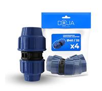 DOJA Barcelona Connecteur Réducteur pour Tuyau d’Eau PE - 40mm x 32mm - Pack 4 - Installation Rapide, Raccord Compression MDPE, Évite Fuites - Manchon Réduction Plastique, Robuste pour Conduite