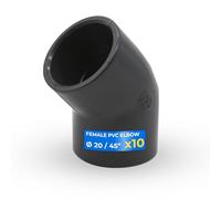 DOJA Barcelona Coude PVC avec Angle de 45° Ø 20mm- Pack 10 - Résistance aux Chocs, Femelle - Installation Facile - Raccord Coudé - Compatible avec Divers Accessoires - Adaptateur Connecteur