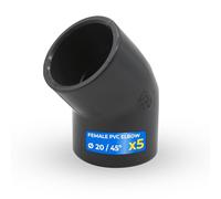DOJA Barcelona Coude PVC avec Angle de 45° Ø 20mm- Pack 5 - Résistance aux Chocs, Femelle - Installation Facile - Raccord Coudé - Compatible avec Divers Accessoires - Adaptateur Connecteur