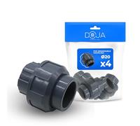 DOJA Barcelona Manchon Détachable PVC - Ø 20mm Femelle - Pack 4 - Installation Facile - Manchon PVC, Utilisation Polyvalente - Raccord Union PVC-U Rigide, Fonction Efficace, Raccord Detechable