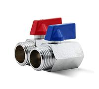 DOJA Barcelona | Mini Vanne Arret | 2 Robinet d'Arrêt 1/4” | PN16 Male-Femelle | Laiton | 2 Manettes Metal Bleu et Rouge | Vanne Quart de Tour pour Reducteur de Pression Eau, Robinet WC, Plomberie