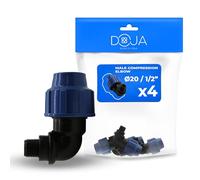 DOJA Barcelona Raccord Coudé Mâle 90 Degrés MDPE PP - Pack 4-20x1/2" - Connecteur Tuyau, Installation Simple Sans Outils, Coude Résistance, Idéal pour Irrigation et Réseau Plomberie