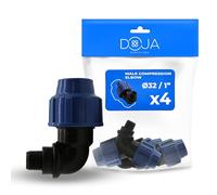 DOJA Barcelona Raccord Coudé Mâle 90 Degrés MDPE PP - Pack 4-32x1" - Connecteur Tuyau, Installation Simple Sans Outils, Coude Résistance, Idéal pour Irrigation et Réseau Plomberie