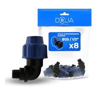 DOJA Barcelona Raccord Coudé Mâle 90 Degrés MDPE PP - Pack 8-25x1/2" - Connecteur Tuyau, Installation Simple Sans Outils, Coude Résistance, Idéal pour Irrigation et Réseau Plomberie