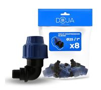 DOJA Barcelona Raccord Coudé Mâle 90 Degrés MDPE PP - Pack 8-25x1" - Connecteur Tuyau, Installation Simple Sans Outils, Coude Résistance, Idéal pour Irrigation et Réseau Plomberie