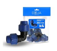 DOJA Barcelona Raccord Coude MDPE 90º - Pack 4-32x32mm - Pièce de Plomberie pour Tuyau d’Eau Potable, Montage Rapide, Résistant, Idéal Jardin et Système d’Irrigation Compression