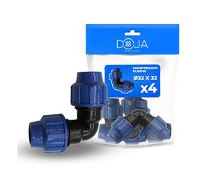 DOJA Barcelona Raccord Coude MDPE 90º - Pack 4-32x32mm - Pièce de Plomberie pour Tuyau d’Eau Potable, Montage Rapide, Résistant, Idéal Jardin et Système d’Irrigation Compression