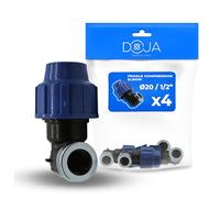 DOJA Barcelona Raccord Coude MDPE Femelle 90º - Pack 4-20x1/2" - Pièce de Plomberie pour Tuyau d’Eau Potable, Montage Rapide, Résistant, Idéal Jardin et Système d’Irrigation Compression