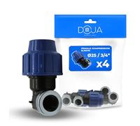 DOJA Barcelona Raccord Coude MDPE Femelle 90º - Pack 4-25x3/4" - Pièce de Plomberie pour Tuyau d’Eau Potable, Montage Rapide, Résistant, Idéal Jardin et Système d’Irrigation Compression
