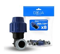DOJA Barcelona Raccord Coude MDPE Femelle 90º - Pack 8-20x3/4" - Pièce de Plomberie pour Tuyau d’Eau Potable, Montage Rapide, Résistant, Idéal Jardin et Système d’Irrigation Compression