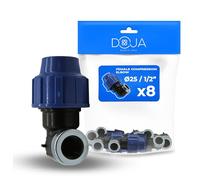 DOJA Barcelona Raccord Coude MDPE Femelle 90º - Pack 8-25x1/2" - Pièce de Plomberie pour Tuyau d’Eau Potable, Montage Rapide, Résistant, Idéal Jardin et Système d’Irrigation Compression