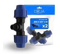 DOJA Barcelona Raccord en T Mâle pour Tuyau d’Eau PP MDPE - 25x3/4"x25 - Pack 2 - Té Raccordement Tuyau PE à Connexion Rapide, Bon Ajustement, Résistant à la Corrosion, Connector de Compression