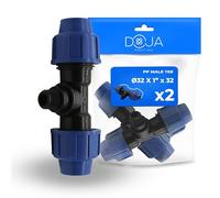 DOJA Barcelona Raccord en T Mâle pour Tuyau d’Eau PP MDPE - 32x1"x32 - Pack 2 - Té Raccordement Tuyau PE à Connexion Rapide, Bon Ajustement, Résistant à la Corrosion, Connector de Compression