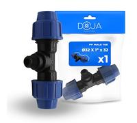 DOJA Barcelona Raccord en T Mâle pour Tuyau d’Eau PP MDPE - 32x1"x32 - Té Raccordement pour Tuyau PE à Connexion Rapide, Bon Ajustement, Résistant à la Corrosion, Connector de Compression