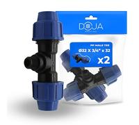 DOJA Barcelona Raccord en T Mâle pour Tuyau d’Eau PP MDPE - 32x3/4"x32 - Pack 2 - Té Raccordement Tuyau PE à Connexion Rapide, Bon Ajustement, Résistant à la Corrosion, Connector de Compression