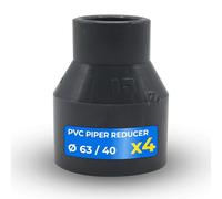 DOJA Barcelona Raccord Réducteur PVC - Ø 63mm x 40mm - Pack 4 - Installation Facile - Manchon de Réduction avec Mesures Précises - Réducteur de Tuyau en PVC pour une Applications Multiples