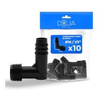 DOJA Barcelona Raccords Coudés 90° avec Filetage Mâle pour Arrosage - 16x1/2" - Pack 10 - Raccord Coude Fileté pour Système d’Arrosage Goutte à Goutte - Pose Facile, Résistants pour Tuyau