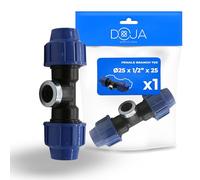 DOJA Barcelona Raccords de Tuyau d’Eau en T en PP MDPE - 25x1/2"x25mm - Installation Rapide - Té de Raccordement Eau, Robuste, Connexion Sûre, Raccord Té Compression, Connector Polyéthylène
