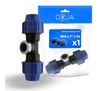 DOJA Barcelona Raccords de Tuyau d’Eau en T en PP MDPE - 25x1"x25mm - Installation Rapide - Té de Raccordement Eau, Robuste, Connexion Sûre, Raccord Té Compression, Connector Polyéthylène