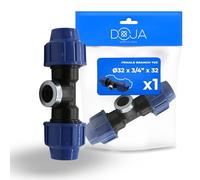 DOJA Barcelona Raccords de Tuyau d’Eau en T en PP MDPE - 32x3/4"x32mm - Installation Rapide - Té de Raccordement Eau, Robuste, Connexion Sûre, Raccord Té Compression, Connector Polyéthylène