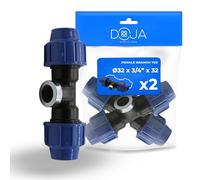 DOJA Barcelona Raccords de Tuyau d’Eau en T en PP MDPE - 32x3/4"x32mm - Pack 2 - Installation Rapide - Té de Raccordement Eau, Robuste, Raccord Té Compression, Connector Polyéthylène