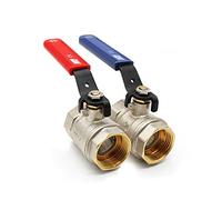 DOJA Barcelona | Vanne 1/2 | 2 Vanne 15/21 PN25 | Raccord Femelle-Femelle | Laiton | Poignée Bleue, Rouge | Robinet Reducteur de Pression Eau, Robinet Cuve 1000L, Robinet WC, Robinet Exterieur Jardin