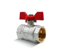 DOJA Barcelona | Vanne 1/2" Papillon | Robinet d'Arret PN-25 | Femelle-Femelle | Laiton | Poignée Rouge | Vanne 15/21 pour Compresseur à Air, Tuyau Gaz, Raccord Plomberie, Robinet Exterieur Jardin