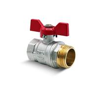 DOJA Barcelona | Vanne 3/4" Papillon | Robinet d'Arret PN-25 | Male-Femelle | en Laiton | Poignée Rouge | Vanne 20/27 pour Compresseur à Air, Tuyau Gaz, Raccord Plomberie, Robinet Exterieur Jardin