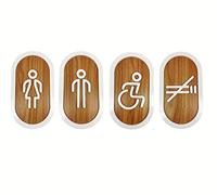 DOJA Barcelone | Plaque de Toilette Pictogramme en Bois | Femme + Homme + Handicap + Fumer Interdit | 180 mm x 100 mm | Autocollants Porte de Toilette | Pour Magasin, Bureau, Restaurant, Maison...