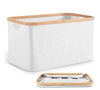 DOKRVLOQ Panier à Linge Pliable Sale Bambou Tissu Blanc 50 L, Grand PanièRe de Rangement Corbeille Banette a Linge Retractable