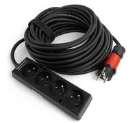 Doktorvolt Rallonge électrique - 4 prises - 15 m - Multiprise 3 x 1,5 mm² - Résistant à l'huile et aux intempéries - Noir