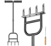 Dolibest Aérateur Gazon Aerateur Pelouse Manuel 4 Dents/Mât Démontable | Outil Jardinage,Aérer Sol Compacté,Manche Long,Acier Inoxydable Robuste Anti-Rouille,Simple d'Assemblage,Outil Nettoyage