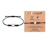 Dolltobe Lot de 60 bracelets de baseball avec cartes, pierre œil de tigre rouge et noir mat, corde tressée réglable, carte à message motivant, cadeaux de fête sportive pour fans de baseball