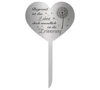 Dolltobe Stèle funéraire cœur, Piquet commémoratif Pissenlit en Acier Inoxydable, décoration de Tombe argentée avec Inscription Allemande, 28 x 12 cm, pour Le Souvenir au cimetière