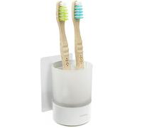Dolvhin® Porte-Brosse à Dents sans perçage | Gobelet à Dents Verre dépoli à Coller | Support Brosse Dents INOX | Gobelet Dents Suspendu | Organiseur brosses à Dents Salle de Bain | Blanc Mat