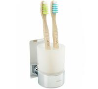 Dolvhin® Porte-Brosse à Dents sans perçage | Gobelet à Dents Verre dépoli à Coller | Support Brosse Dents INOX | Gobelet Dents Suspendu | Organiseur brosses à Dents Salle de Bain | Chrome Poli