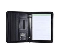 Domary Dossier Portfolio A4 avec Fermeture Zippée, Calculatrice Intégrée et | Organisateur de Documents en Cuir PU, Fentes pour Cartes de Visite, Porte-carte d'identité, Bloc-notes Rechargeable, Boucle