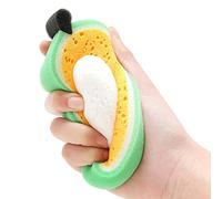 Domary Éponge Naturelle pour Le Lavage de la Vaisselle, Tampon de Nettoyage Anti-Rayures avec Joli Motif Fruits pour Le Nettoyage Quotidien la Cuisine (Mangue)