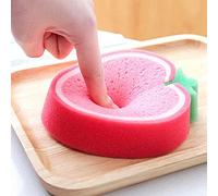 Domary Éponge Naturelle pour Le Lavage de la Vaisselle, Tampon de Nettoyage Anti-Rayures avec Joli Motif Fruits pour Le Nettoyage Quotidien la Cuisine (Fraise)
