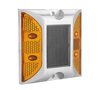 Domary Goujon de Route Solaire en Fonte D'aluminium étanche pour Allée | Flash 2 Hz ou allumé en Continu, Distance Visible de 1 000 M, LED Jaune, Batterie Rechargeable, sans Danger pour les Allées