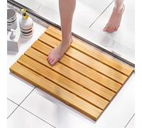 Domax Tapis de Bain en Bambou - Rectangulaire, Naturel, 54 x 36 cm, antidérapant, imperméable, Tapis de Sol de Douche en Bois pour Salle de Bain, Sauna, Spa, extérieur
